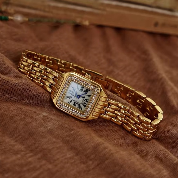 Anthropologie Accessories - Panthere Classic Gold Crystal Stainless Steel Gold Watch